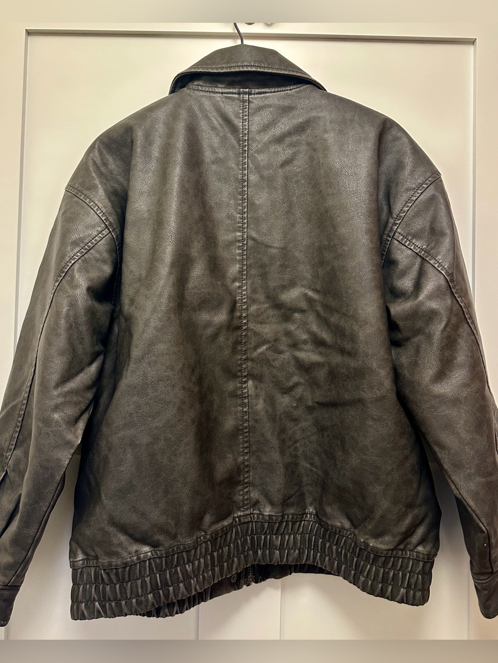 NEW! Oversized Vegan Leather Bomber Jacket - Picture 2 of 4